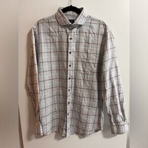 johnnie-O Top Shelf Button‎ Down Plaid Dark Red Grey Flannel Shirt Size Medium